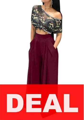 LROSEY Women's High-Waisted Wide Leg Palazzo Pants with Pockets