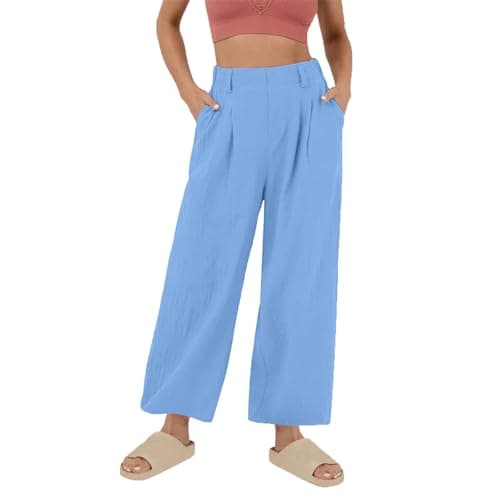 Yxzogd Women's High-Waisted Wide Leg Cotton Pants for Summer Beach Wear