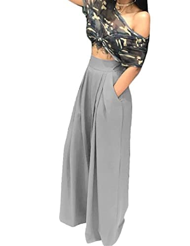 Adilaca Women's Wide Leg Pants - Flowy High Waisted Casual Palazzo