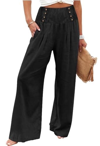 Bbkkuck Women's Elastic High-Waisted Wide Leg Palazzo Pants with Pockets
