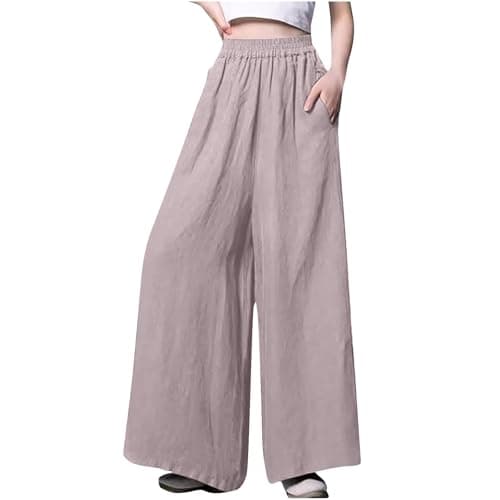 Yxzogd Plus Size Elastic Waist Cotton Linen Palazzo Pants with Pockets