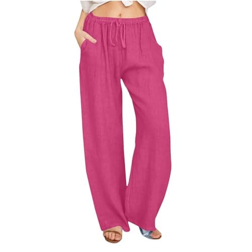 Yxzogd Women's Wide Leg Elastic Drawstring Linen Pants with Pockets