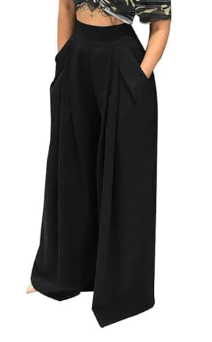 Chatinction Women's High Waist Pleated Polka Dot Printed Wide Leg Pants