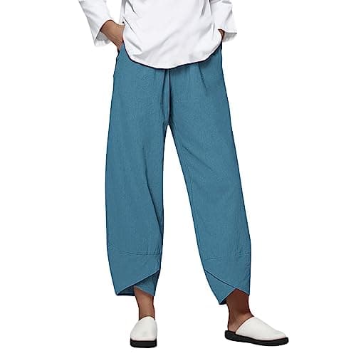 Casual Women's Cotton Linen Capri Pants with Pockets