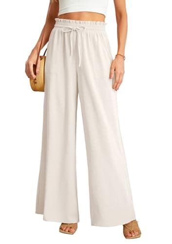 JINKESI Women's High-Waist Wide Leg Loose Pants with Adjustable Ties