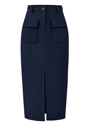 Women's High Waisted Cargo Midi Skirt with Pockets