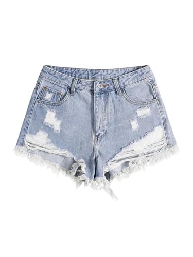 SOLY HUX Women's Ripped Jean Shorts Raw Hem Distressed Denim