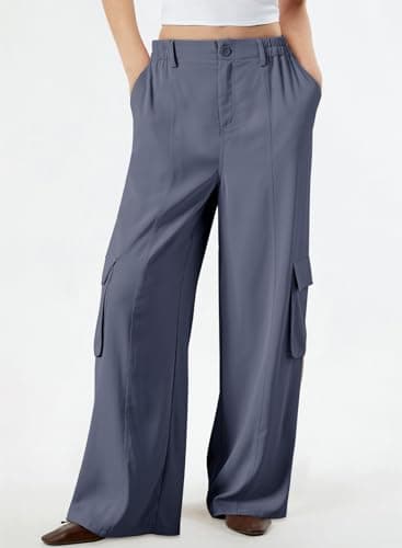Dokotoo Women's Wide Leg Flowy High Waist Stretch Palazzo Pants with 4 Pockets