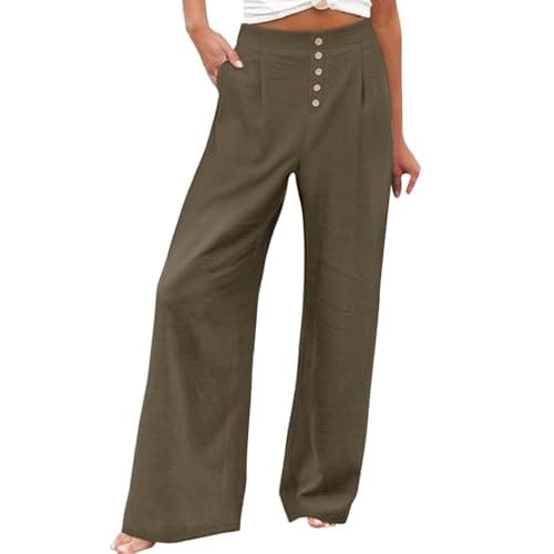 Stylish Women's Wide Leg Office Pants with Pockets Solid Slacks