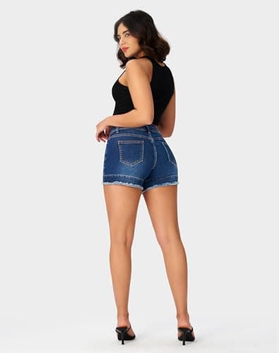 Rosswear Women's High Waisted Stretch Frayed Hem Summer Denim Jean Shorts