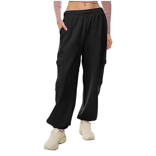 SMIDOW Women's High-Waisted Fleece Baggy Sweatpants Cargo Casual Joggers