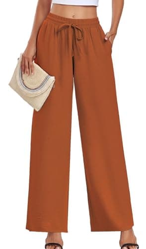 YVH Women's Casual Loose Fit Palazzo Pants with Pockets Elastic Waist