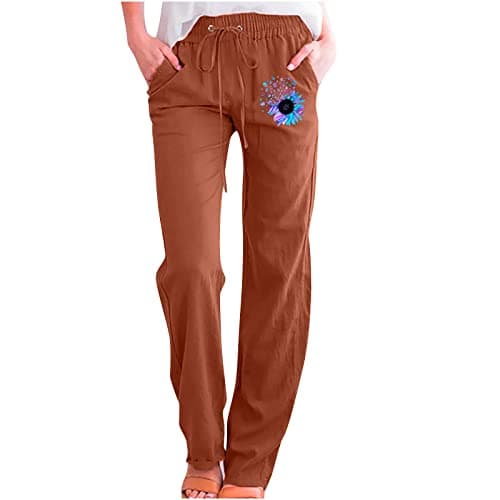 Floral Wide-Leg Pants for Women: High-Waisted, Comfortable Cotton-Linen Trousers