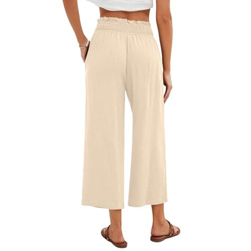 High-Waisted Wide Leg Cotton Linen Capri Pants for Women Summer Beach Croppedacers