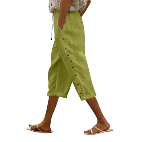 2025 Women's Lightweight Striped Linen Capri Pants