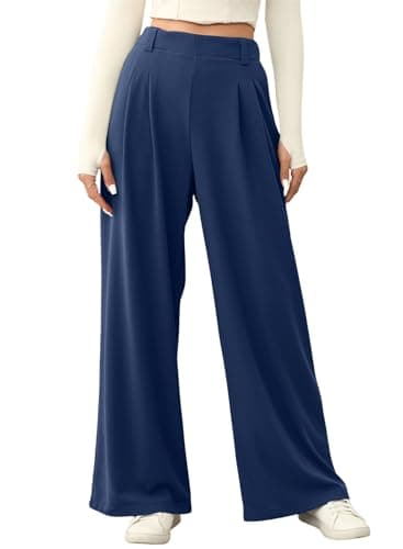 EVALESS Women's High Waisted Wide Leg Waffle Knit Palazzo Pants with Pockets