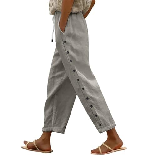 Boho Striped Linen Pants for Women Summer Casual Beach