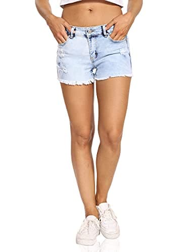 Foucome Women's Summer Low Waisted Frayed Denim Shorts