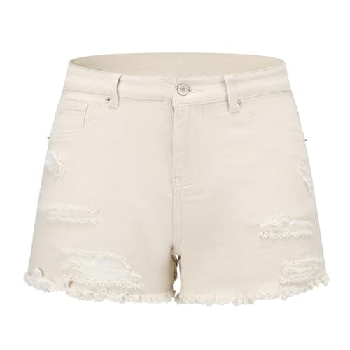 Thunder Star Women's Mid Rise Ripped Stretch Denim Shorts