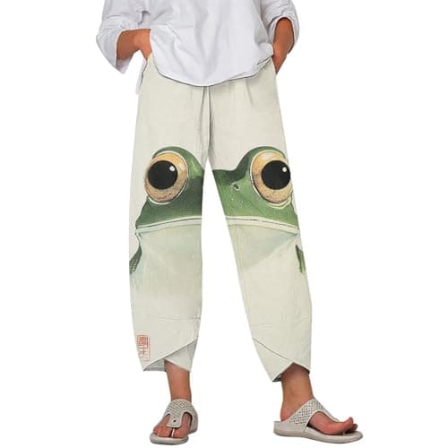 HOTYD Japanese Linen Pants for Women Summer Baggy Capri Trouser with Pockets