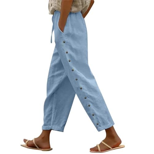 Boho Striped Linen Pants for Women Summer Casual Beach