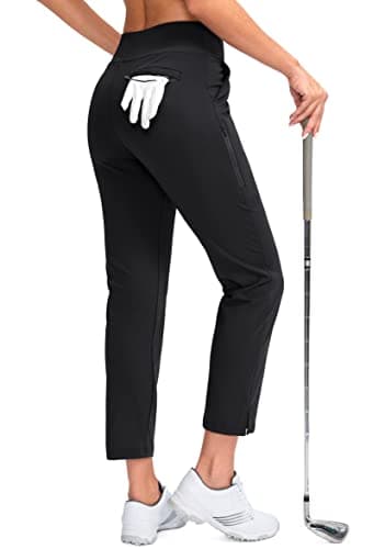 YYV Women's Stretch High Waist Ankle Pants with Pockets for Golf & Casual Business Travel