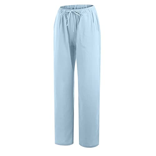 Yxzogd Women's Wide Leg Elastic Drawstring Linen Pants with Pockets