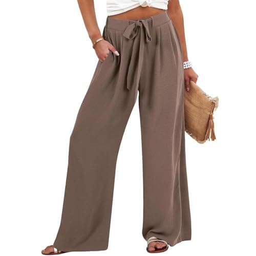PETCDIM Women's Flowy High Waisted Adjustable Tie Palazzo Beach Pants