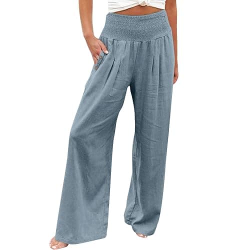 GOKKILRW Women's Linen Palazzo Pants Wide Leg High Waist Boho Summer Travel Trouser
