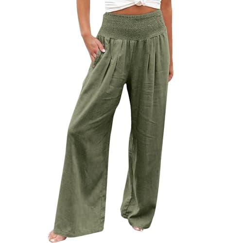 GOKKILRW Women's Linen Palazzo Pants Wide Leg High Waist Boho Summer Travel Trouser