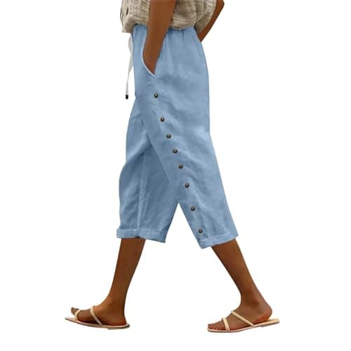 2025 Women's Lightweight Striped Linen Capri Pants