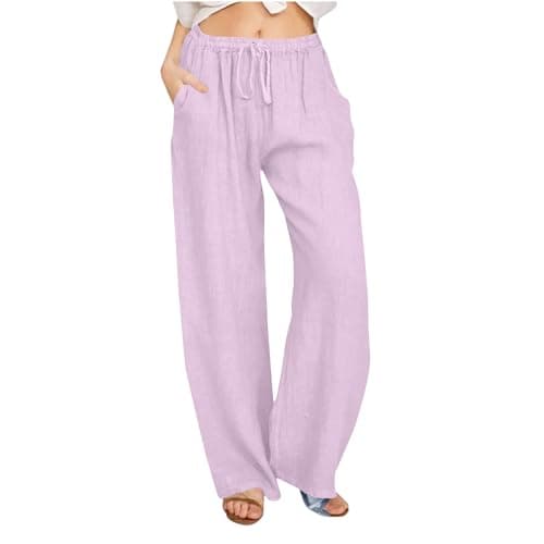 Yxzogd Women's Wide Leg Elastic Drawstring Linen Pants with Pockets