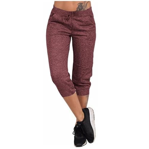 2024 Summer High Waisted Drawstring Capri Pants for Women Elastic Polyester