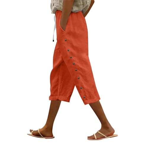 2025 Women's Lightweight Striped Linen Capri Pants