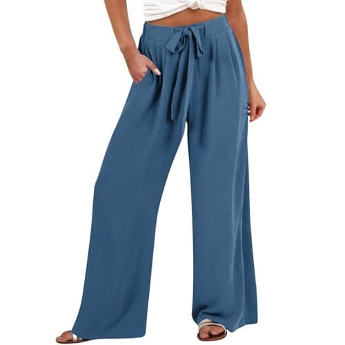 GOKKILRW Women's Summer High Waist Linen Drawstring Palazzo Pants