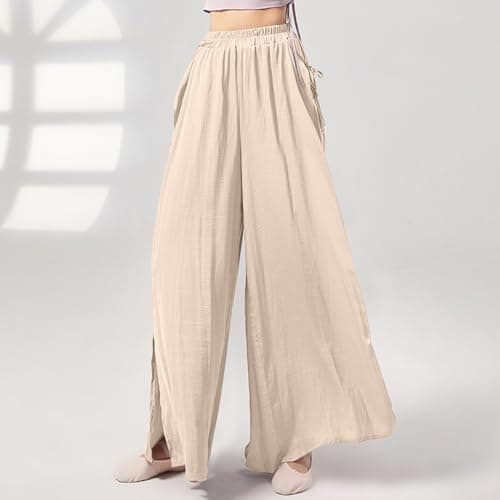 Women's Lightweight Pleated Palazzo Pants High Waisted Flared Trousers