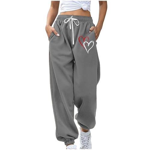 SMIDOW Heart Graphic High-Waisted Drawstring Sweatpants for Women