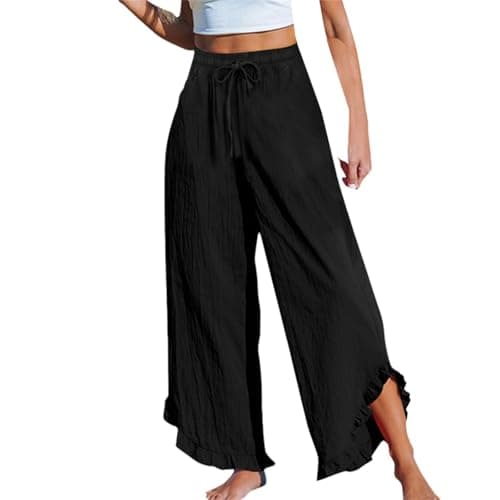 GOKKILRW Women's Lightweight Boho Linen High Waist Flowy Palazzo Pants