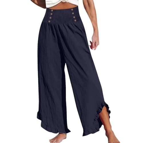 Oversize Smocked Waist Wide Leg Linen Boho Pant