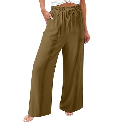 Elastic Waist Palazzo Pants with Pockets | Women's Cotton Linen Wide Leg Lounge Pants