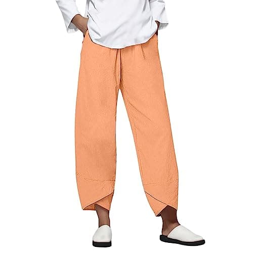 Casual Women's Cotton Linen Capri Pants with Pockets