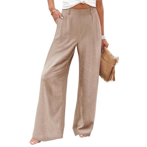 Stylish Women's Wide Leg Office Pants with Pockets Solid Slacks