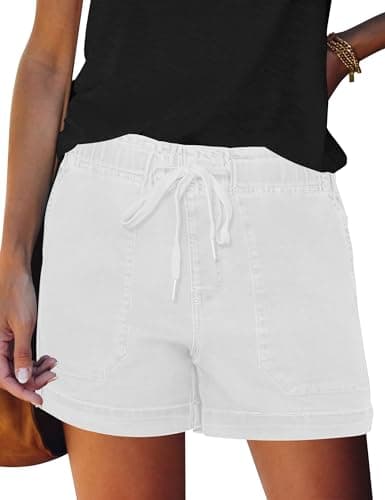 QACOHU Women's Casual Summer Denim Shorts Mid-Waisted Ripped Stretch Jeans