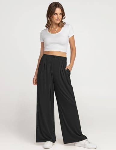 UEU Women's High-Waisted Wide Leg Palazzo Pants with Pockets