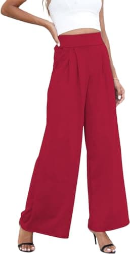 Chatinction Women's High Waist Pleated Polka Dot Printed Wide Leg Pants