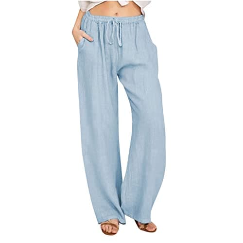 Yxzogd Women's Wide Leg Elastic Drawstring Linen Pants with Pockets
