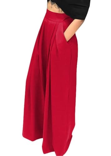 Chatinction Women's High Waist Pleated Polka Dot Printed Wide Leg Pants