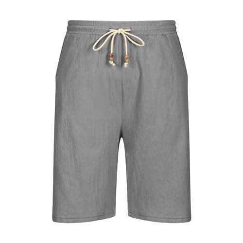 Sunaei Men's Cotton Linen Shorts for Casual Summer Athletic Wear