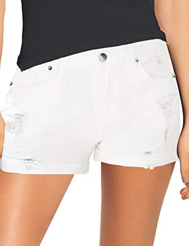 Necooer Women's Casual Mid-Waist Stretch Denim Shorts