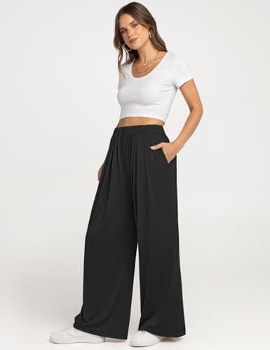 UEU Women's High-Waisted Wide Leg Palazzo Pants with Pockets